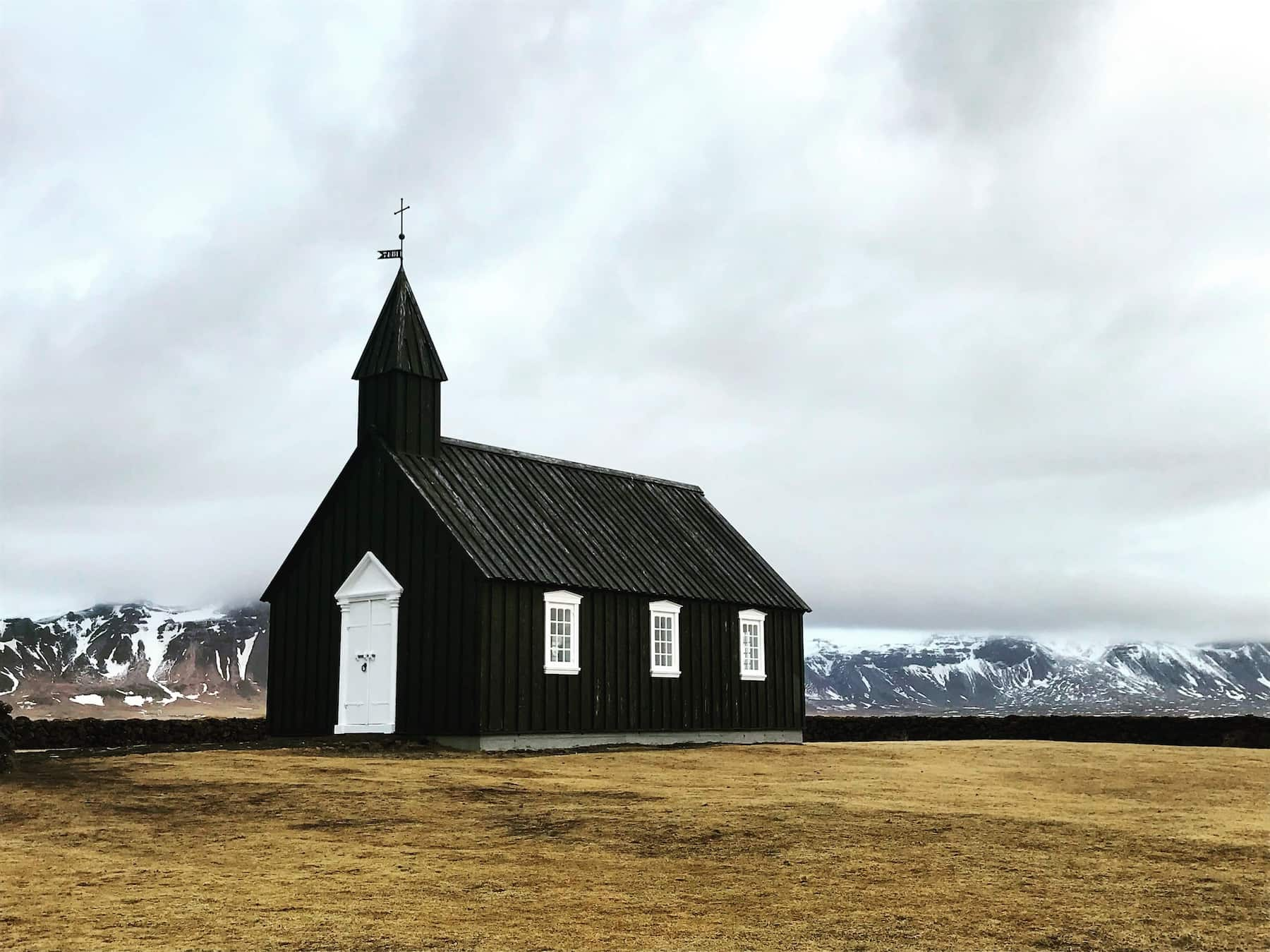 The famous Búðakirkja, or black church, in Snæfellsnes Peninsula in Iceland.