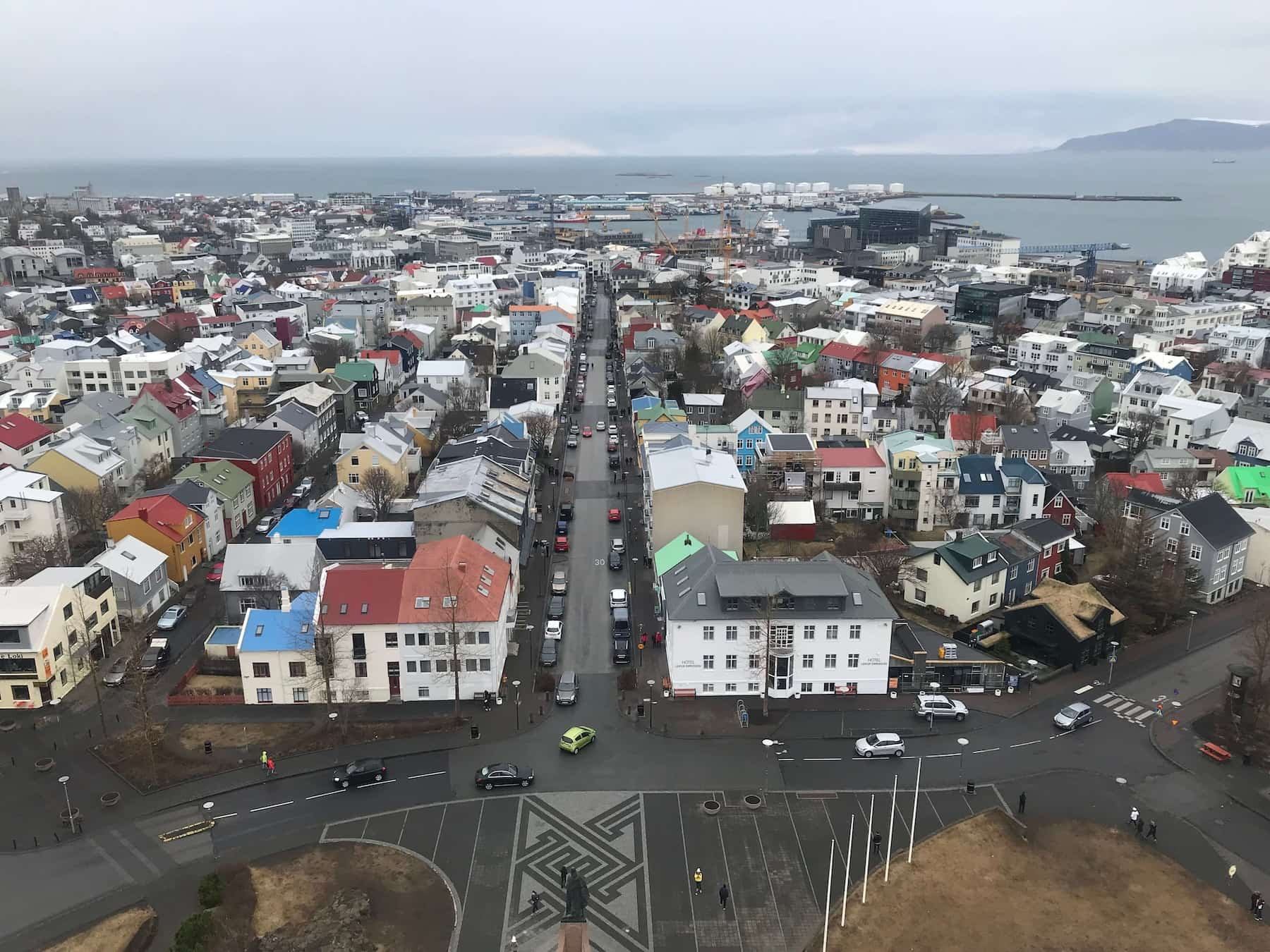 View of Reykjavík, Iceland taken from overhead in March