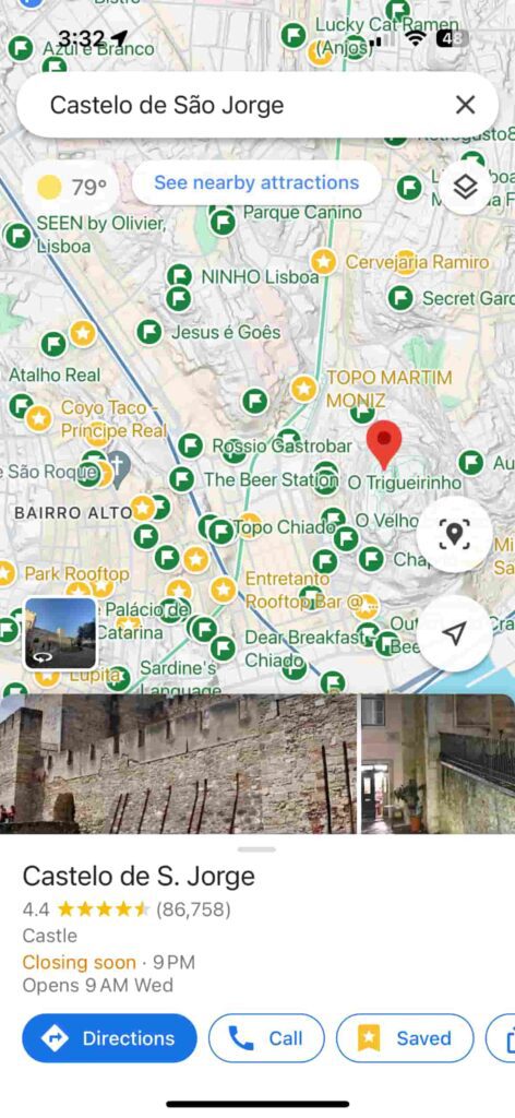 Google Maps screenshot of Lisbon showing marked places