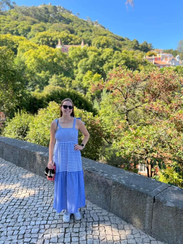 Woman smiling on the streets of Sintra, Portugal