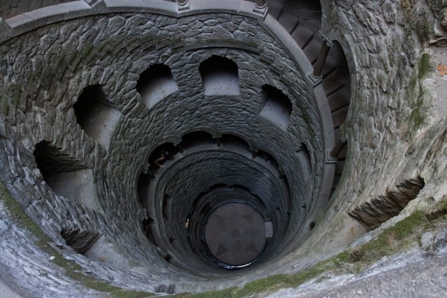 View from the top of the "Initiation Well" at Quinta da Regaleira in Sintra, Portugal