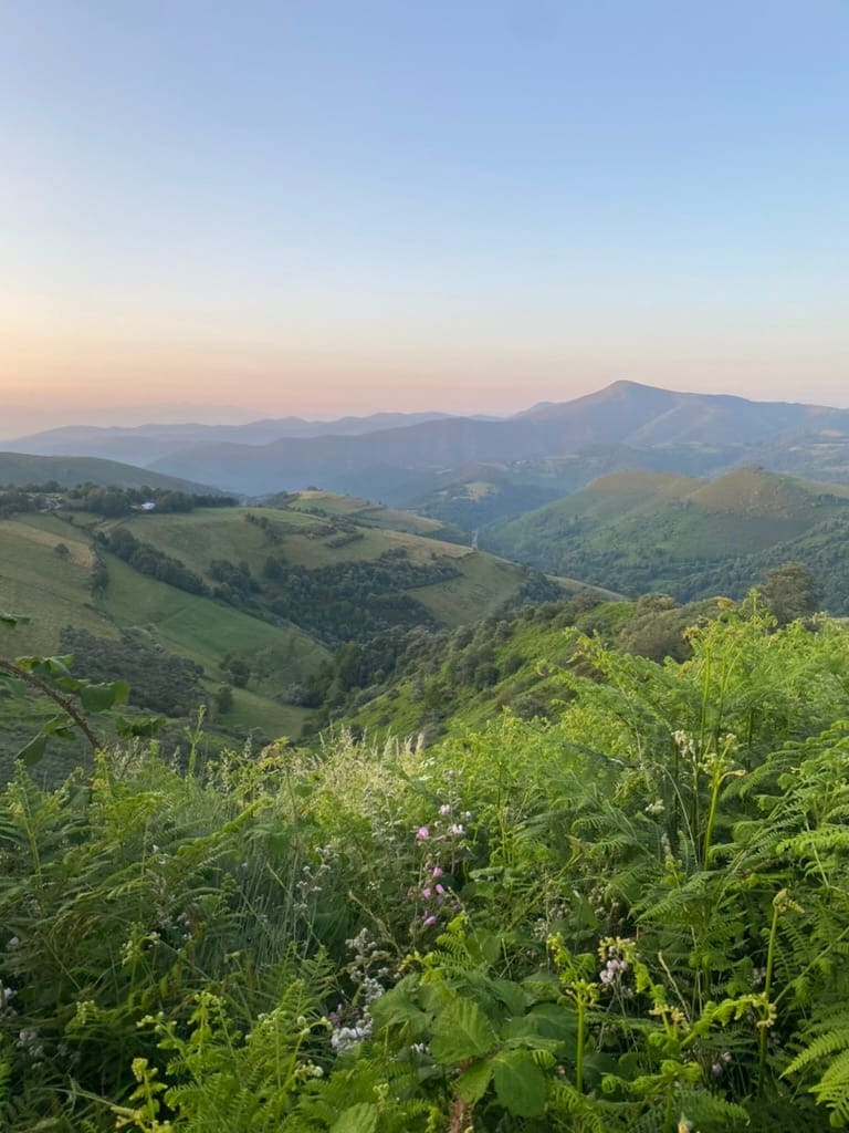 Sunrise in the mountains along the Camino Francés route of the Camino de Santiago.