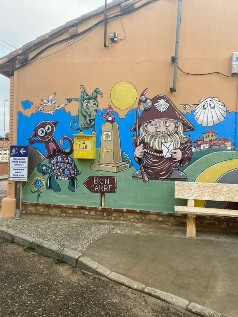 Camino de Santiago wall mural along the Camino Francés route.